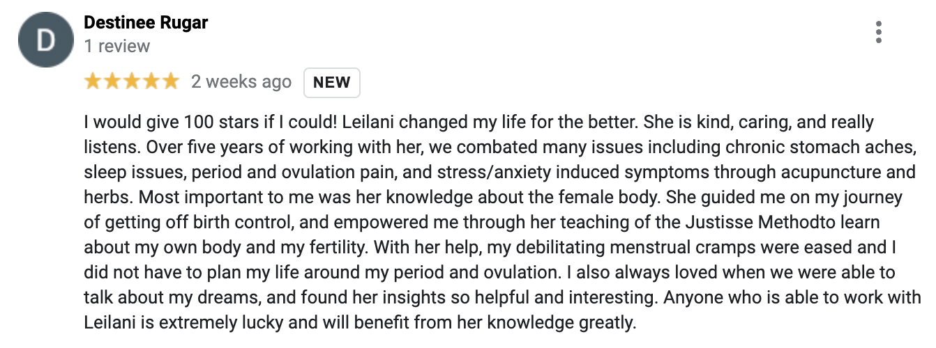 Leilani Navar Acupuncture Review Period and Ovulation Pain DR