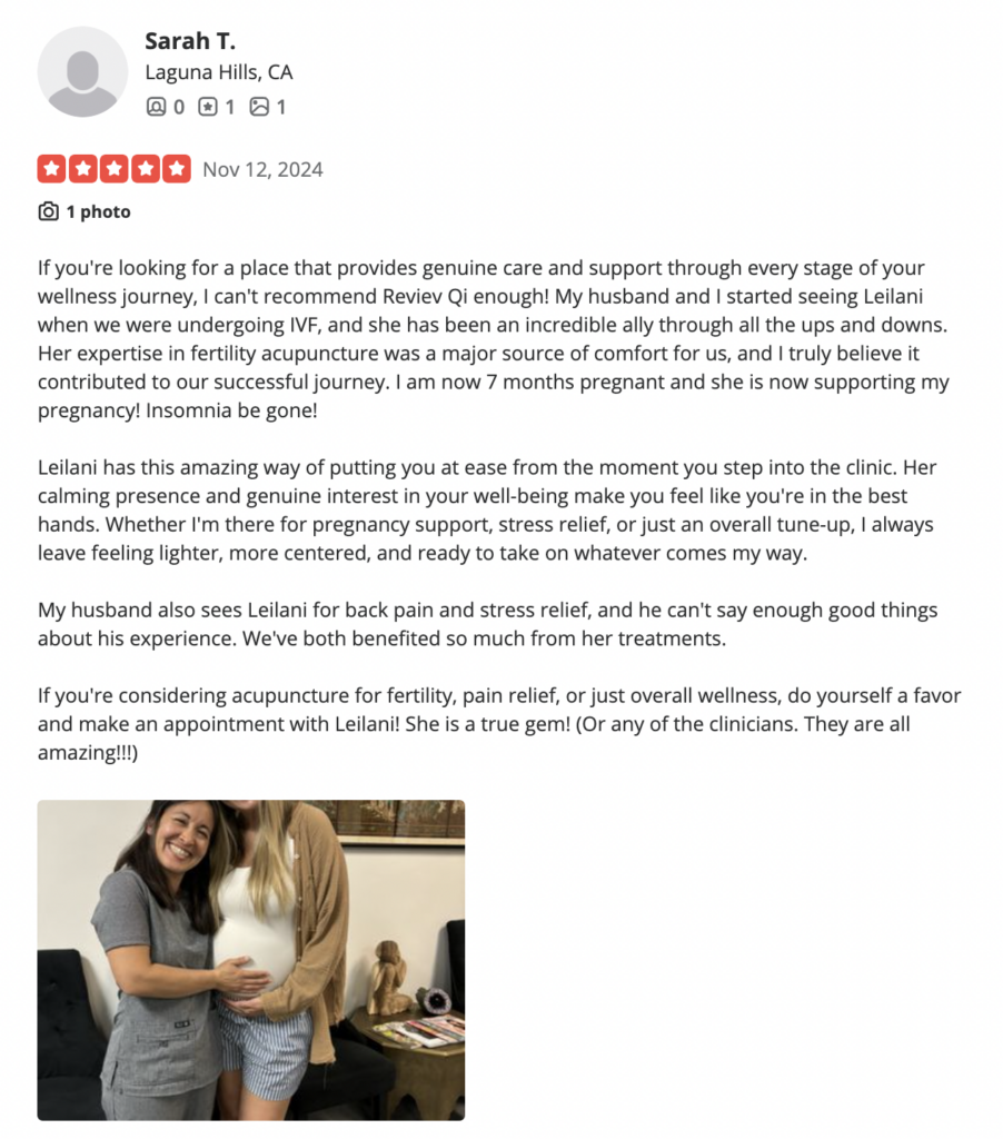 Sarah T fertility IVF pregnancy insomnia pain stress review Leilani Wong Navar leilaninavar.com