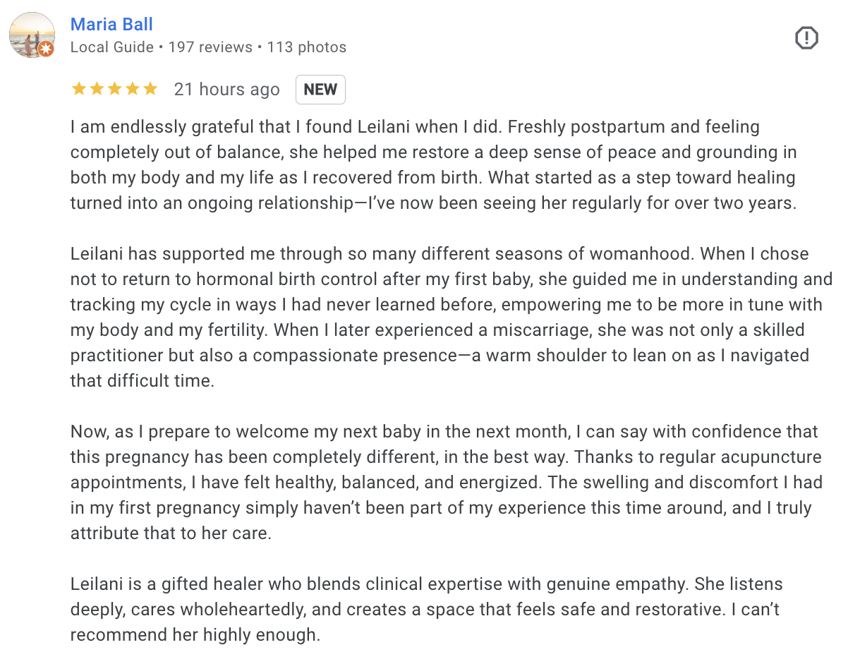 Leilani Navar acupuncture review Maria